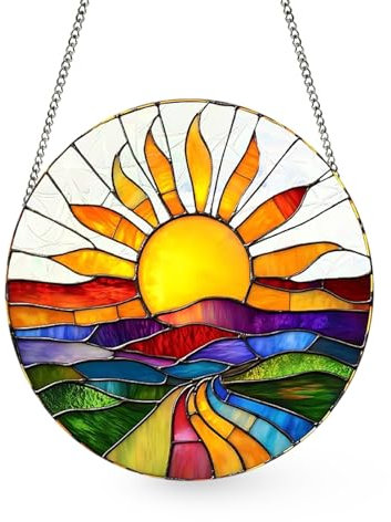 20x20cm Large and Colorful Sun Catcher with Stained Glass Effect – Hanging Window Decoration with Chain and Hook, Vibrant Sun Suncatcher for Home Wall, Bedroom, Living Room, Balcony Decor