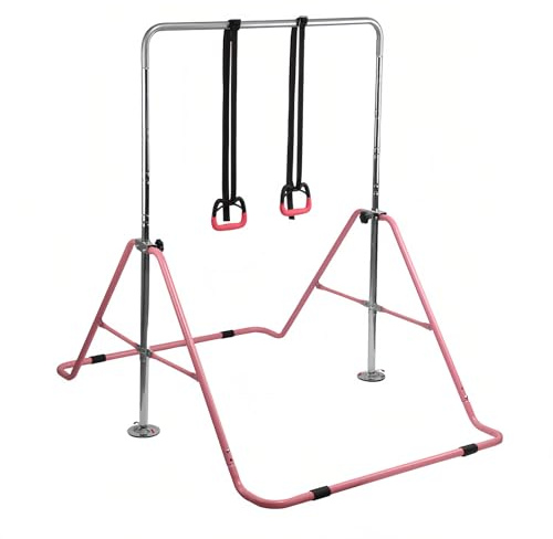 Gymnastics Bar for Kids Junior Training Kip Bar, Adjustable Height Gymnastic Horizontal Bars Foldable Gymnastic Bar with Rings, Gymnastic Training Equipment for Home for Boys Girls (PIN)