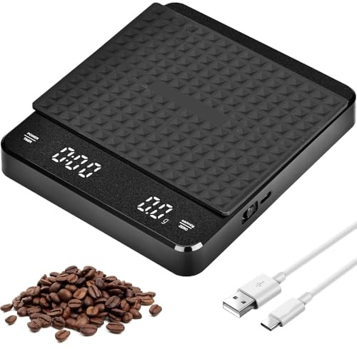 JACMKEON Coffee Scales with Timer 0.1g/3kg High Precision Espresso Scales Digital Rechargeable Kitchen Scales Coffee Scales with LED Display Screen