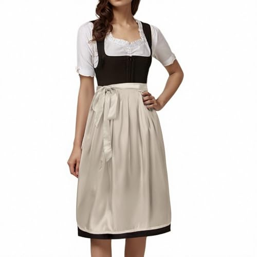 Generisch Dirndl Schürze Lang Damen Dirndlschürze Dirndlrock Knielang Trachtenrock Oktoberfest Midirock Schürze für Dirndl Traditionelles Dirndlkleid Trachtenschürze mit Schleife 60/70cm (1-Beige, M)