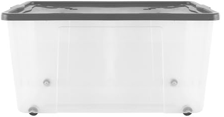 Muddy Hands Extra Large 100 Litre Clear Plastic Storage Box with Lid & Wheels – Stackable Heavy Duty Container for Home, Garage & Office Organisation