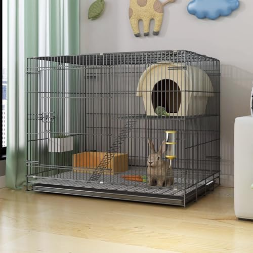 2-stöckiger Indoor-Kaninchenkäfig Metall Verschlüsselungsstruktur Kleintierkäfig mit aufklappbarem Oberteil, herausnehmbares Tablett, für kleine bis mittelgroße Tiere