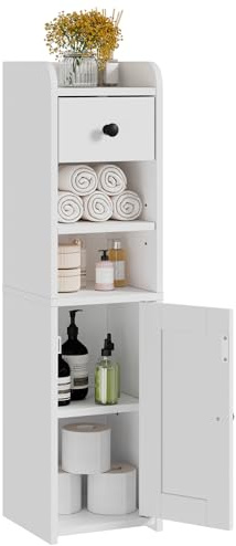 Lomojo Kleiner Badezimmer-Aufbewahrungsschrank mit Schublade, 19,7 x 19,7 x 75,2 cm (B x T x H), Weiß