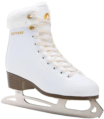 ATTABO Stila Damen Eiskunstlauf-Schlittschuhe, weiß – Edelstahlkufe, warm gefüttert, stabile Knöchelstütze, Klassische Schnürung, für Freizeit & Training (41)