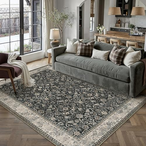 HUGEAR Teppich, maschinenwaschbar, für Flur, Innenbereich, Floral, Flachflor-Teppich, weicher Überwurf, ästhetischer Teppich, Schlafzimmer, Wohnzimmer, Büro, Esszimmer, Waschküche, rutschfest, 12,7 x