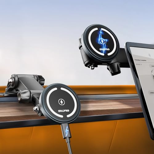 OHLPRO Supporto Auto MagSafe per iPhone 16 15 14 13 Pro Max, Caricabatterie Wireless 15W, Accessorio Auto Magnetico, Rotazione 360°, Base Adesiva per Tesla, Regalo per Uomini e Donne