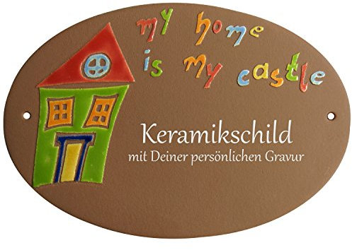 Handarbeit aus Schleswig-Holstein Keramikschild 20,5 x 14,0 cm Motiv My Home is My Castle (braun)