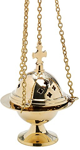 NKlaus Rauchfass zum Räuchern, Messing Gold, Kreuz, Kette 37cm, 1 Stück | Höhe: 12cm; Durchmesser: 9cm; Gewicht: 0,45kg; Schwenker