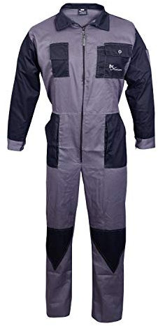 NORMAN Grey Men's Coveralls Boiler Suit Overalls For Warehouse Garages Workers Mechanics (S)