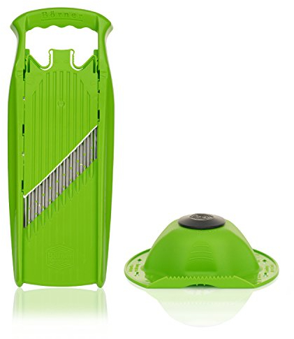Börner Welle-Waffel PowerLine Wellenschneider + Fruchthalter (2er Set) • Gemüseschneider für Wellen- & Waffelschnitt • Hobel für Gitterkartoffeln & Pommes • Wellenhobel • Farbe: Grün