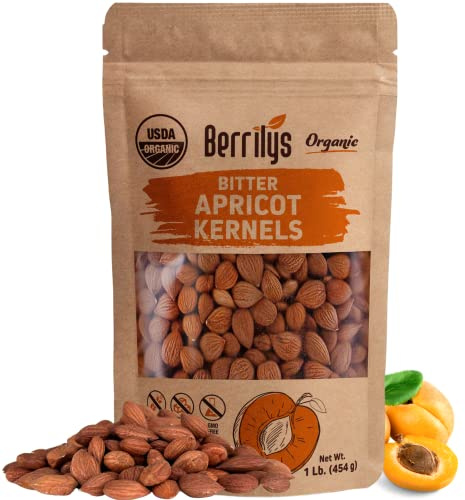 Berrilys Organic Bitter Apricot Kernels - USDA Certified Organic Bitter Apricot Seeds - Natural & Non-GMO, Premium Quality Kernals, No Sulfur or Additives - 16 oz