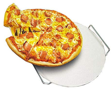 Cordierit Plaque en pierre pour pizza, pizza, pain, jusqu'à 800 °C, Ø 33 cm, avec armature avec poignées