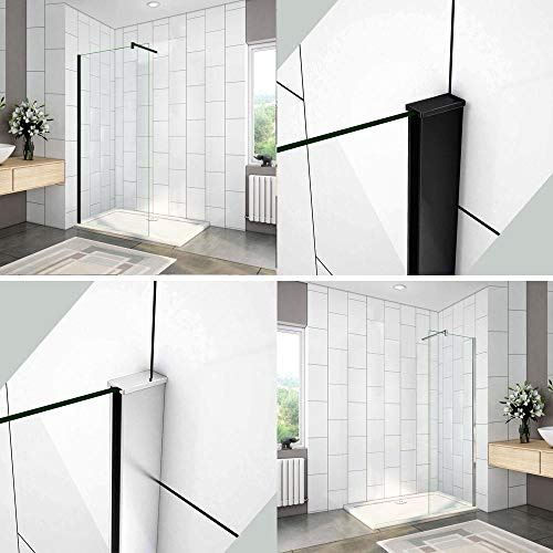 Walk In Parete Fissa 80x200cm Vetro 8mm Barra Stabilizzatrice 90cm Nero | vetro temperato e anticalcare,vetro trasparente,installazione reversibile