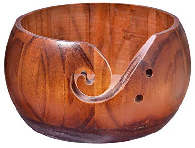 Cuenco de madera para hilo – Cuenco de madera – Almacenamiento de hilo de madera – Organizador para costura y ganchillo – Cuencos hechos a mano con agujeros tallados y agujeros perforados