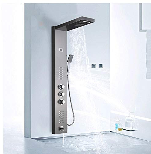 Wieoc Panneau de douche de pluie de la colonne de douche thermostatique de colonne de pluie avec des jets bac de douche de douche à la main