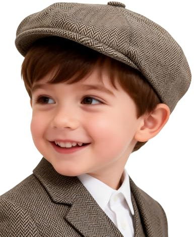mintgreen Sombreros Gorras Bebés Niño, Recién Nacido Vendedor de Periódicos Gorra Vintage Tweed Plano Sombrero de Panadero, Caqui, 3-6 Meses