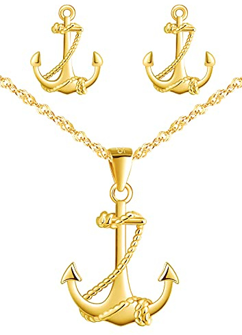 Yumilok Damen Halskette Damen Ohrringe Ohrstecker Schmuck Sets 925 Sterling Silber mit Anker Anhänger für Damen Mädchen