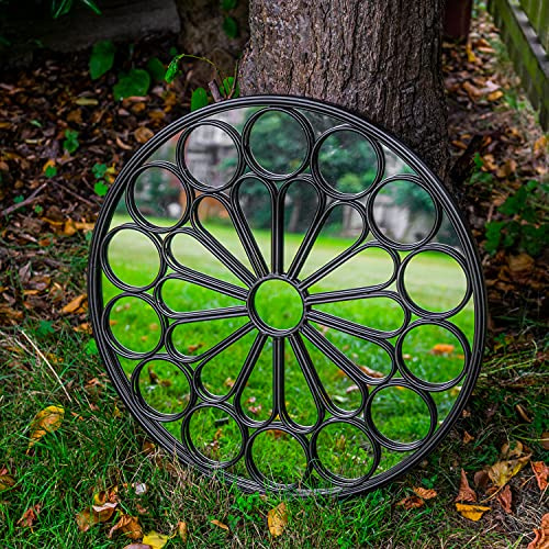 Woodside Ryton Decorative Outdoor Round Garden Mirror, Black Rustic Metal, Dia: 60cm