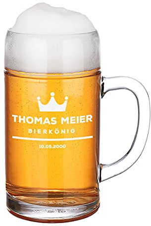polar-effekt Bierglas mit Wunschmotiv graviert - Bierseidel 1000 ml für Biertrinker - Bierkrug personalisiert mit Namen - Männergeschenk zum Geburtstag, Weihnachten oder Jubiläum - Motiv Bierkönig