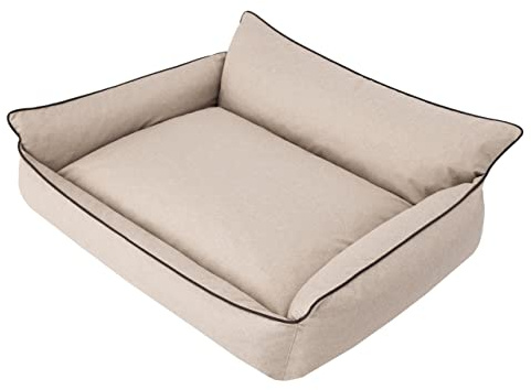 PillowPrim Hundebett Haustierbett Liegen Hundekissen Kissen Bett Hundeliege Hundematratze Sofa Tierbett Hundesofa Matratze, XL - 82 x 63 cm, Beige Ökoleinen