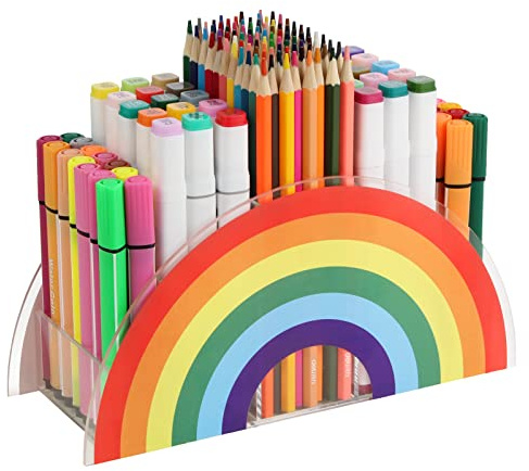 Flytreal Acryl-Stiftehalter, transparenter Schreibtisch-Organizer, Regenbogen, Heimbüro, Schreibtisch-Organizer, Stift-Aufbewahrungsständer, Studenten, Schulkunstbedarf