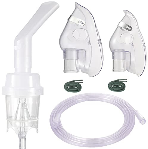 Hextor Nebulizer Mask- Nebulizer Tubing And Mouth Pieces Set- Nebulizer Parts With 2 Nebulizer Mask & 1 Mouthpiece- Nebulizer Accessories Replacement Parts Kit For All Model