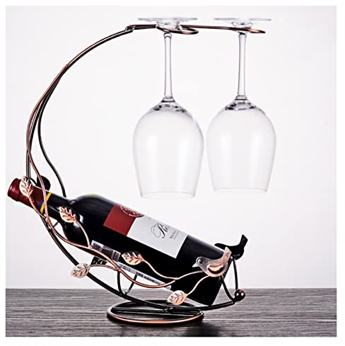 Wine Rack Tree Vine Wine Rack with Cup Holder Wrought Iron Wine Rack Single Bottle Tabletop Holder Creative Furnishing Articles Display Wine Bottle Holder