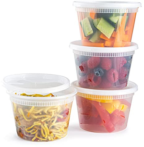 Caterserve Contenitori in plastica da 453,6 g con coperchi (confezione da 12), perfetti per la preparazione dei pasti e la conservazione degli alimenti