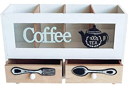 Alipis Wood Storage Box for Coffee Tableware Retro Design Double Layer Desktop Organizer for Coffee Accessories Vintage Storage Box