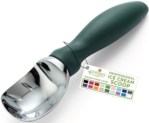 Spring Chef Professional Ice Cream Scoop with Soft Grip Handle - Heavy Duty Ice Cream Scooper for Cookie Dough, Frozen Yogurt, Gelato, Sorbet, Melon - Dishwasher Safe Kitchen Tool - Pine Green