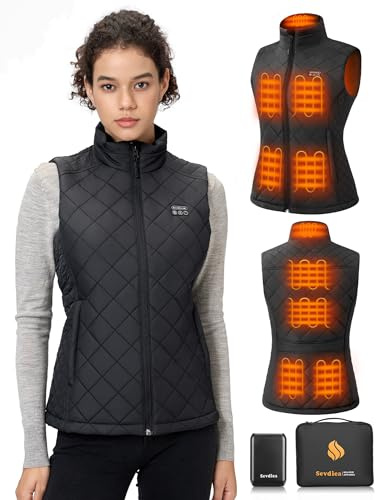 Sevdiea Gilet Chauffant Femme avec Batterie Incluse de 16000mAh 7.4V, Electrique Gilet Chauffant Matelassé Léger-XS