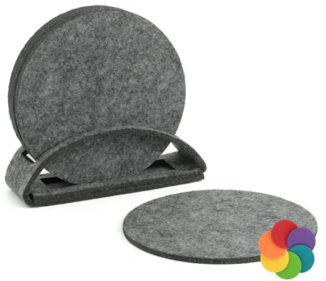BIASTO Filz-Untersetzer Set, 6er, Made in Germany - Bunte Auswahl, 10 cm, mit Aufbewahrung (10cm, Mittelgrau-meliert (027))