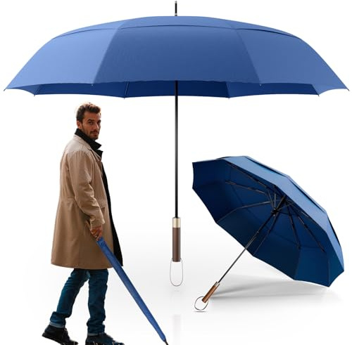LOGAN & BARNES Stockschirm sturmfest [Ø120 cm] mit hochwertigem Echtholzgriff - XXL Regenschirm für 2 Personen - Regenschirm Groß - Modell CHICAGO