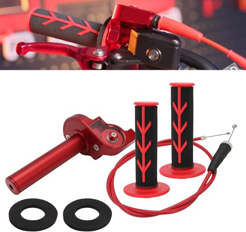 Runfarr Motorrad Gashebel 22 mm,CNC-Aluminium Schnelldrehgriff mit Gaszug,Griffen Handflächenpolster für CRF50, XR250, CRF70, CRF80, CRF100, CRF150, CR250, XR50, Pit Dirt Bike, Rot