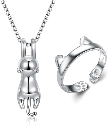 Wonvin Collection dam 925 sterling silver 3D söt kattälskare matt yta/slätt hänge halsband, Sterlingsilver
