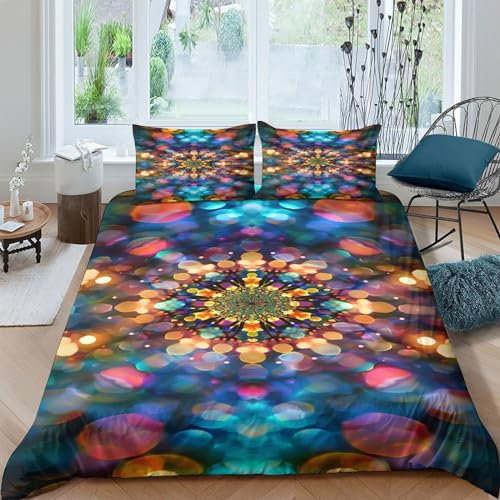Kaleidoskop 3D Gedruckter Bettbezug Bettwäsche Set 3teilig Weiche Und Angenehme Microfaser Mit Reißverschluss Verschluss Mehrfarbig Bettbezüge Mit Kissenbezug Für Kinder King（220x240cm）