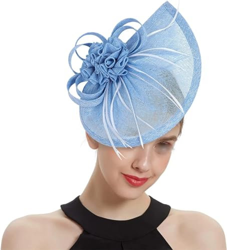 Yeuyyben Damen Kopfbedeckung Teeparty Fascinator Hut Fascinator Pillbox Hut Stirnband für Cocktail, hellblau, Einheitsgröße