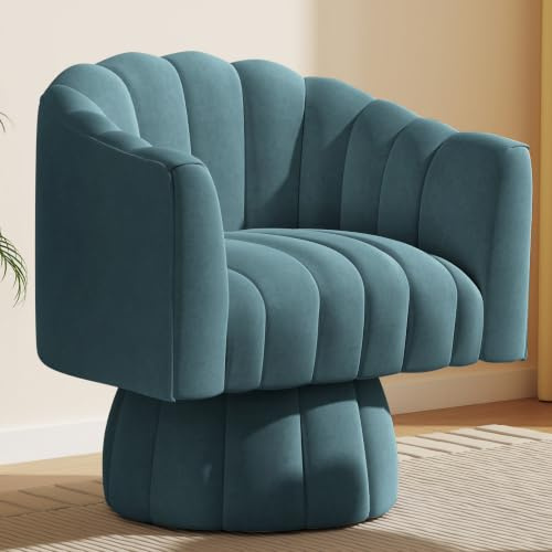 SEYNAR Drehsessel Wohnzimmer Mid Century 360° drehbarer Kuscheltonnen-Akzentsofasessel, runde Sessel mit breit gepolstertem, flauschigem Samtstoffstuhl für Schlafzimmer, Büro (blau)