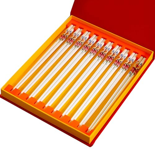 Set di bacchette cinesi in porcellana, confezione regalo, 10 paia di bacchette riutilizzabili lavabili in lavastoviglie, set regalo con custodia, bacchette in ceramica di osso di alta qualità con