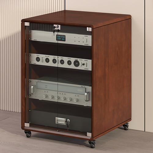 LYXWGRZD Audio Rack HiFi Regal, Phonoschrank mit verstellbaren Regalen, Plattenspieler Regal mit Glastüren, Record Player Stand, mit Rädern for einfache Mobilität(83.6cm/32.9in)