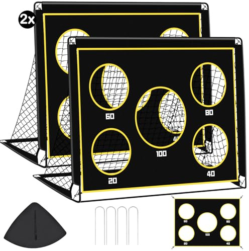EXTFANS Porta da calcio per bambini, 2 in 1, porta da calcio, pieghevole, per giardino, bambini, con 4 chiodi da terra e borsa per il trasporto, colore: blu (Nero, 120x90-Set di coppia)