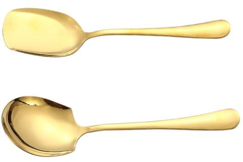 OKUMEYR 2piezas Cucharas De Servir De Acero Inoxidable Dorado con Mango Superficie Lisa y Resistente Utensilios para Cocina y Buffet Cucharones para Sopa y Emplatado Restaurantes y Hogar