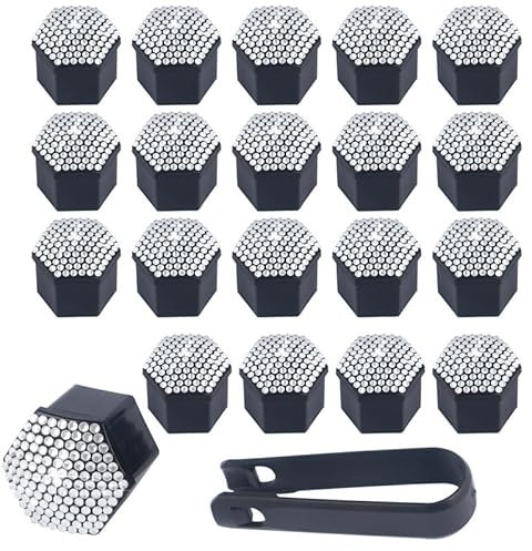 SYSUII 21mm Auto Radschraubenkappen, 20 Stück Radmutternkappen Mit Entfernung Werkzeug Sechskant-Reifen Bling Diamant Muttern-abdeckungen Radbolzen Kappen Rad Mutter Cap Radbolzen Schutz Cover-Weiß