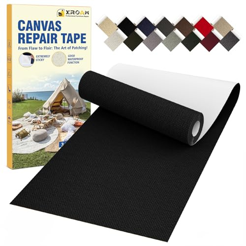 Toppe Adesive per Tessuti Nero, 8x160cm Tessuto Adesivo per Riparazione di Tela, Toppa Adesiva per Tessuti, Impermeabile Patch Adesiva Tessuto per Divani, Tende, Sedili Auto, Tend Parasole