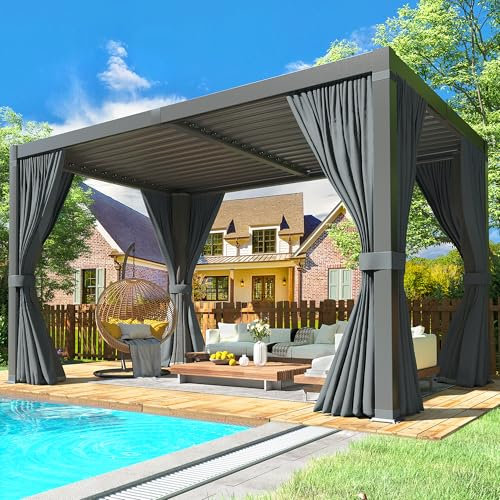 VIWAT Aluminum 10x12 FT Louvered Pergola, Outdoor Pergola with Adjustable Louvered Roof Outdoor Patio Shade Cover, Waterproof & Rustproof Aluminum Gazebo for Backyard and Garden, Gray
