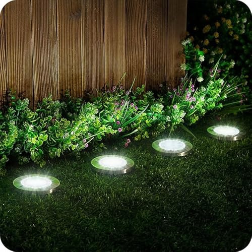 KRUMAD Solar Bodenleuchten Aussen 6er Set, Gartenleuchten Solar mit 20 LED, IP65 Wasserdicht, Edelstahl, Kabellos & Energiesparend, Automatische Solar Gartenleuchten für Wege, Terrasse & Einfahrt