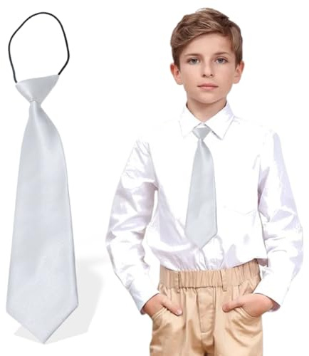 ZOWEXIQ Cravate à Clip, Garçon Fille, Prénouée, Garçon d'Honneur, Mariage, Argent, Unisex, 2 à 5 ans