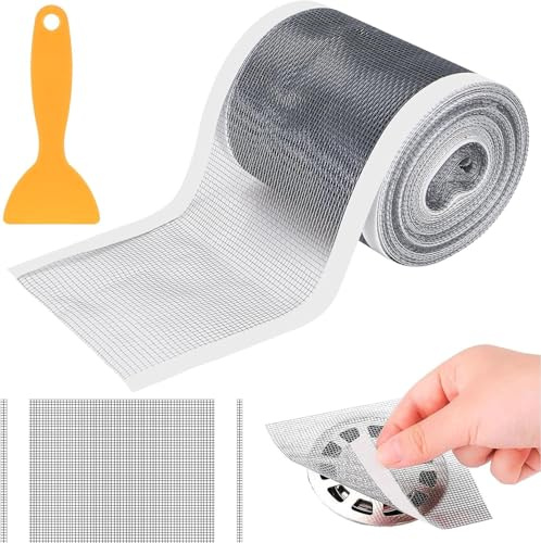 Heanvmyss Disposable Drain Hair Catcher 70mm x 10m,Abflusssieb Haarsieb Dusche Selbstklebend,Duschabfluss Mesh Aufkleber mit 1 Plastikspatel für Waschbecken,Badewannen,Küchen