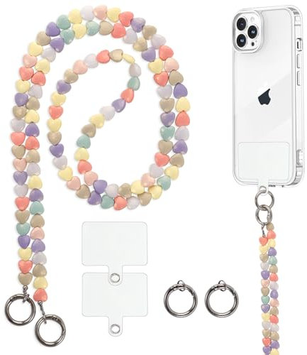 Knrlqim Cordino per cellulare Universale, laccetto in Metallo Universale per telefono a Catena, Cordino da Collo Collana Tracolla Compatibile con Maggior Parte Smartphone, Amore Colorato