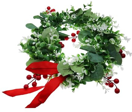 Corona Laurea di Alloro Finto - Ø 30 cm - Ghirlanda con Bacche Rosse e Fiocco Rosso - Elegante e Realistica, Unisex